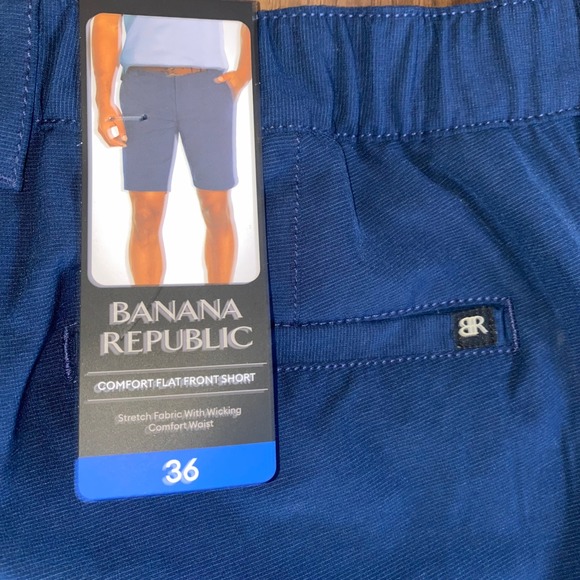 Banana Republic Comfort Flat Front‎ Shorts Mens 36 Stretch Wicking Blue New - Picture 3 of 9